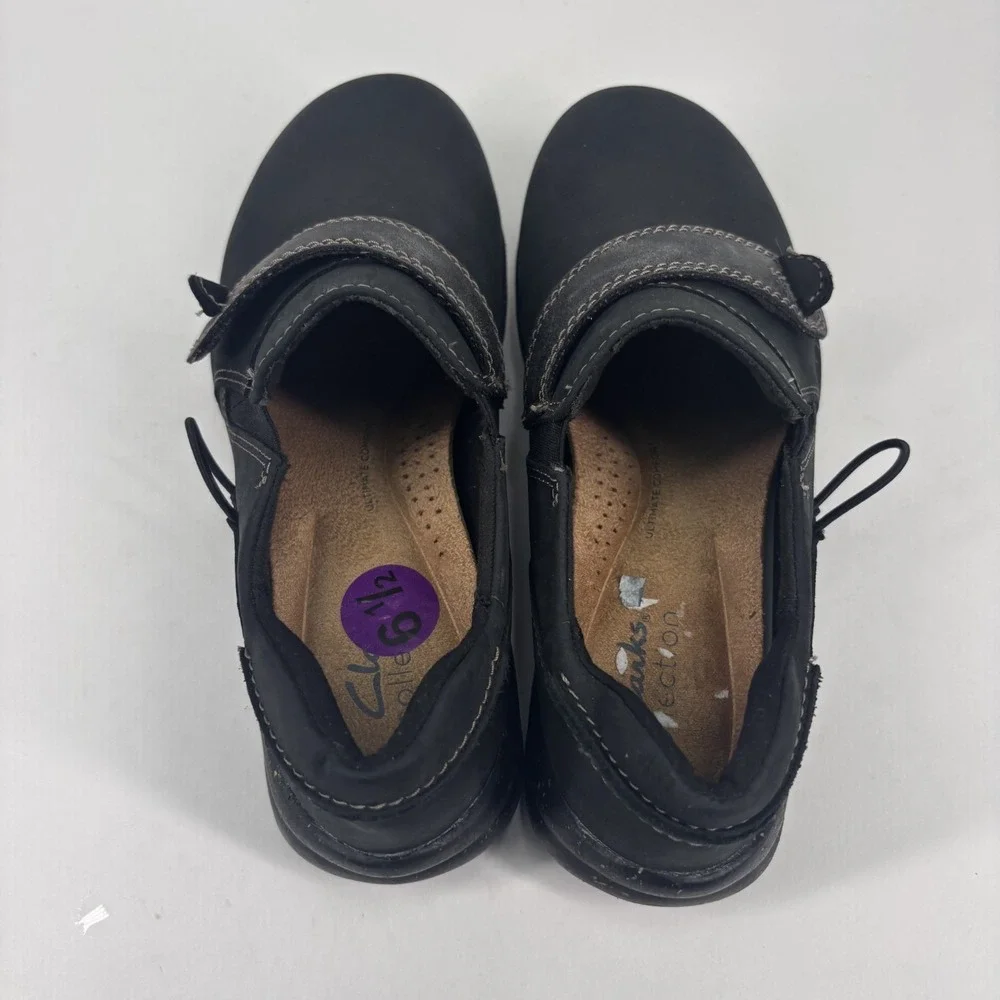 Clarks Roseville Dot Loafers Women's‎ US 5.5 Black Leather Comfort Slip-On Shoes